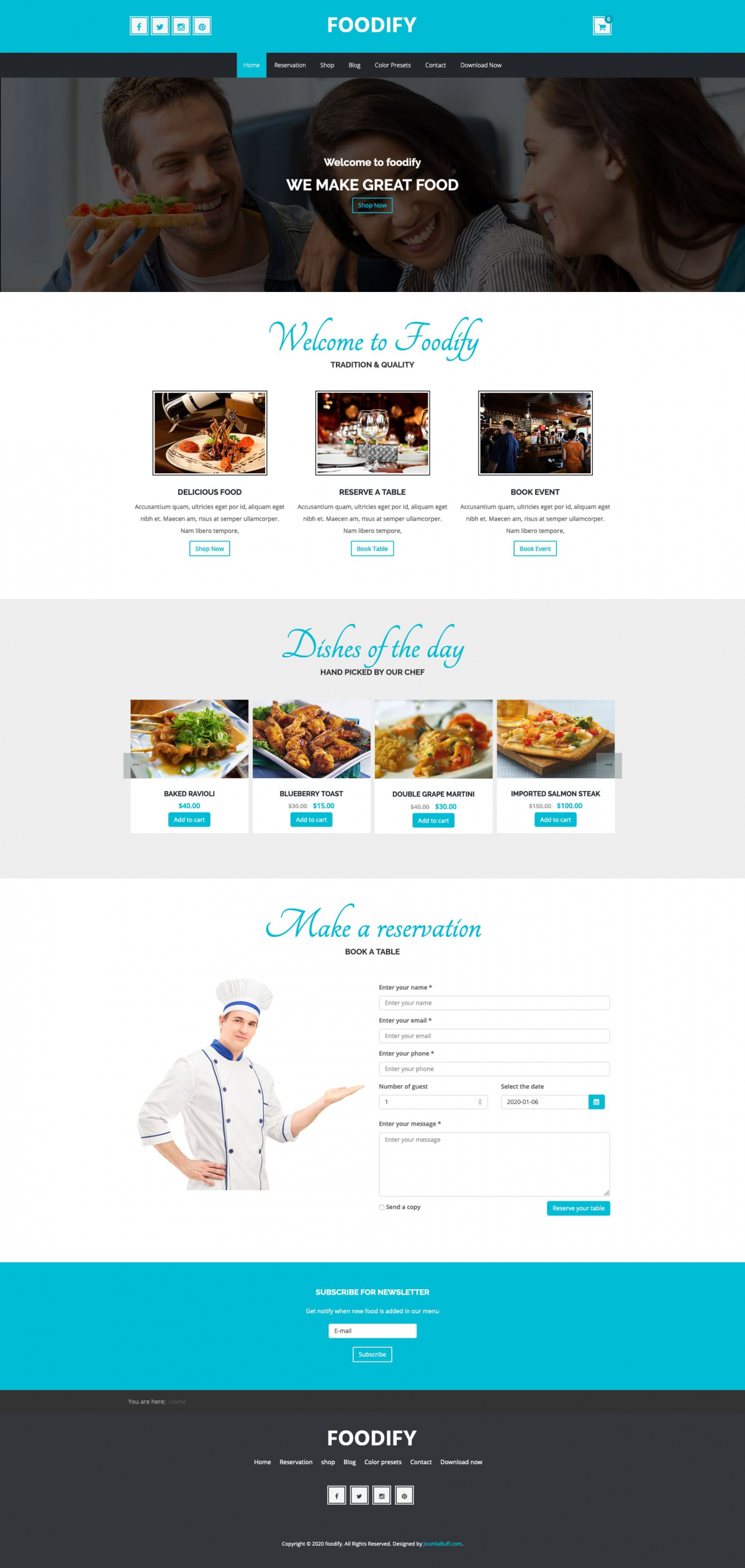 Foodify - Free eCommerce Joomla Template for Restaurant sites